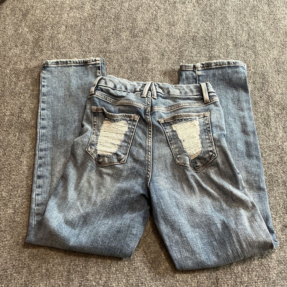 Good American Midrise Straight Jeans Womens 0/25 Light Blue Distressed Denim - Picture 9 of 10